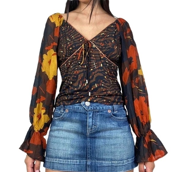 Anthropologie Conditions Apply Zeena Floral Boho Peasant Blouse - Picture 1 of 10